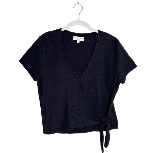 Madewell Texture & Thread Wrap-Tie Short Sleeve Top in Black - Size M - Picture 2 of 5